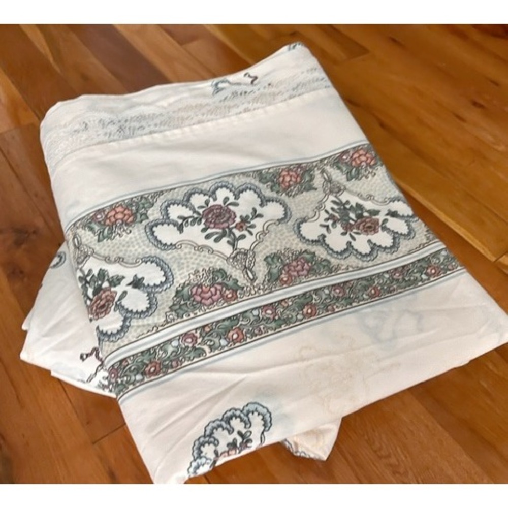 Vintage Louis Nichole Queen size Sheet set 1980's Royal Fan‎ Flowers